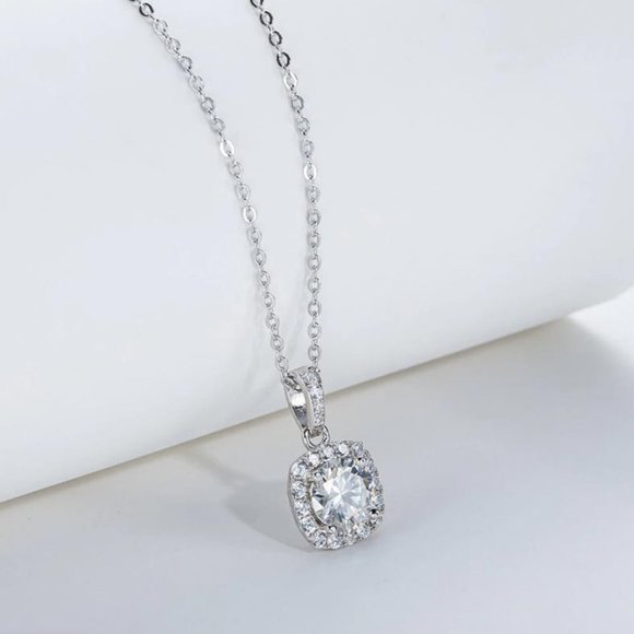 Certified 1ct. t.w. Moissanite Diamond Square Halo Pendant Necklace NEW - Picture 6 of 15